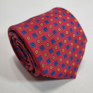 Martin Freeman Blue & Red Geometric Pattern Men's Italian Silk Neck Tie